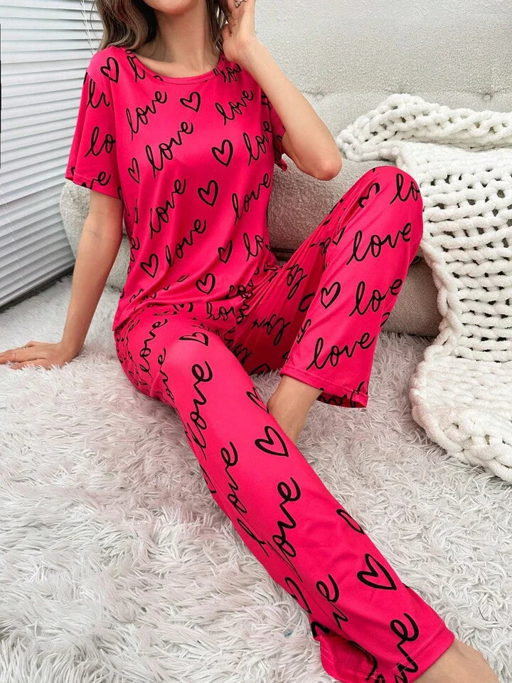 Atishi Love Heart Lounge Set | Soft Cotton Graphic Print