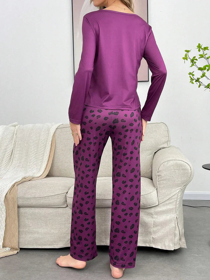 Purple Leopard Graphic PJ Set | Exotic Lounge Wear