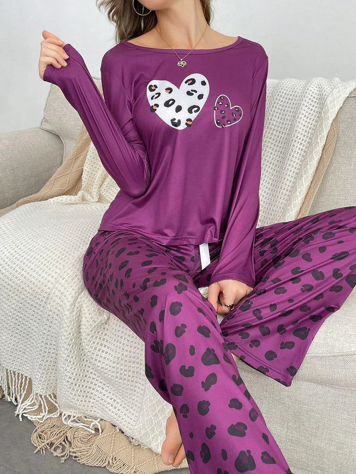 Purple Leopard Graphic PJ Set | Exotic Lounge Wear
