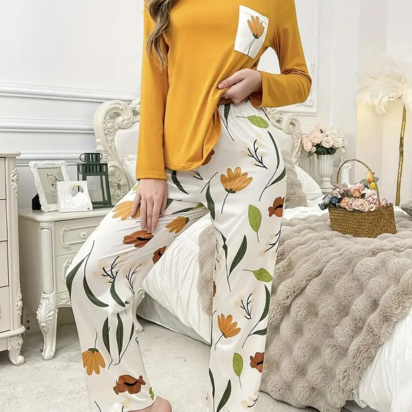 Summer Flower Pocket PJ Set | Bright Yellow