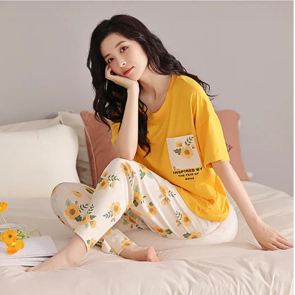 Floral Pocket Detail PJ Set | Mustard Yellow
