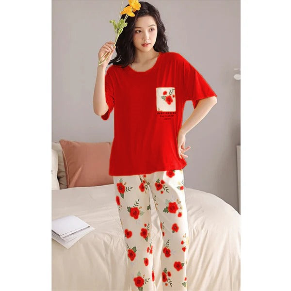 Floral Pocket Detail PJ Set | Vibrant Red