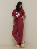 Butterfly Wings Printed PJ Set | Deep Maroon