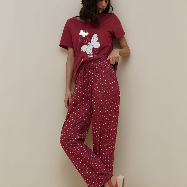 Butterfly Wings Printed PJ Set | Deep Maroon
