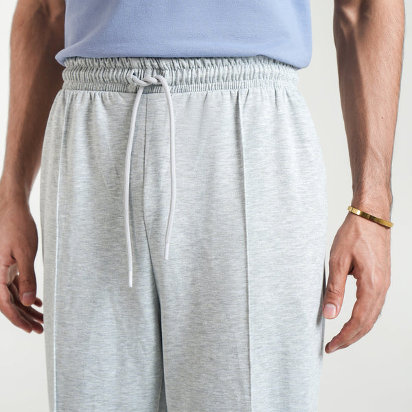 Men's Grey Straight-Fit French Terry Trousers