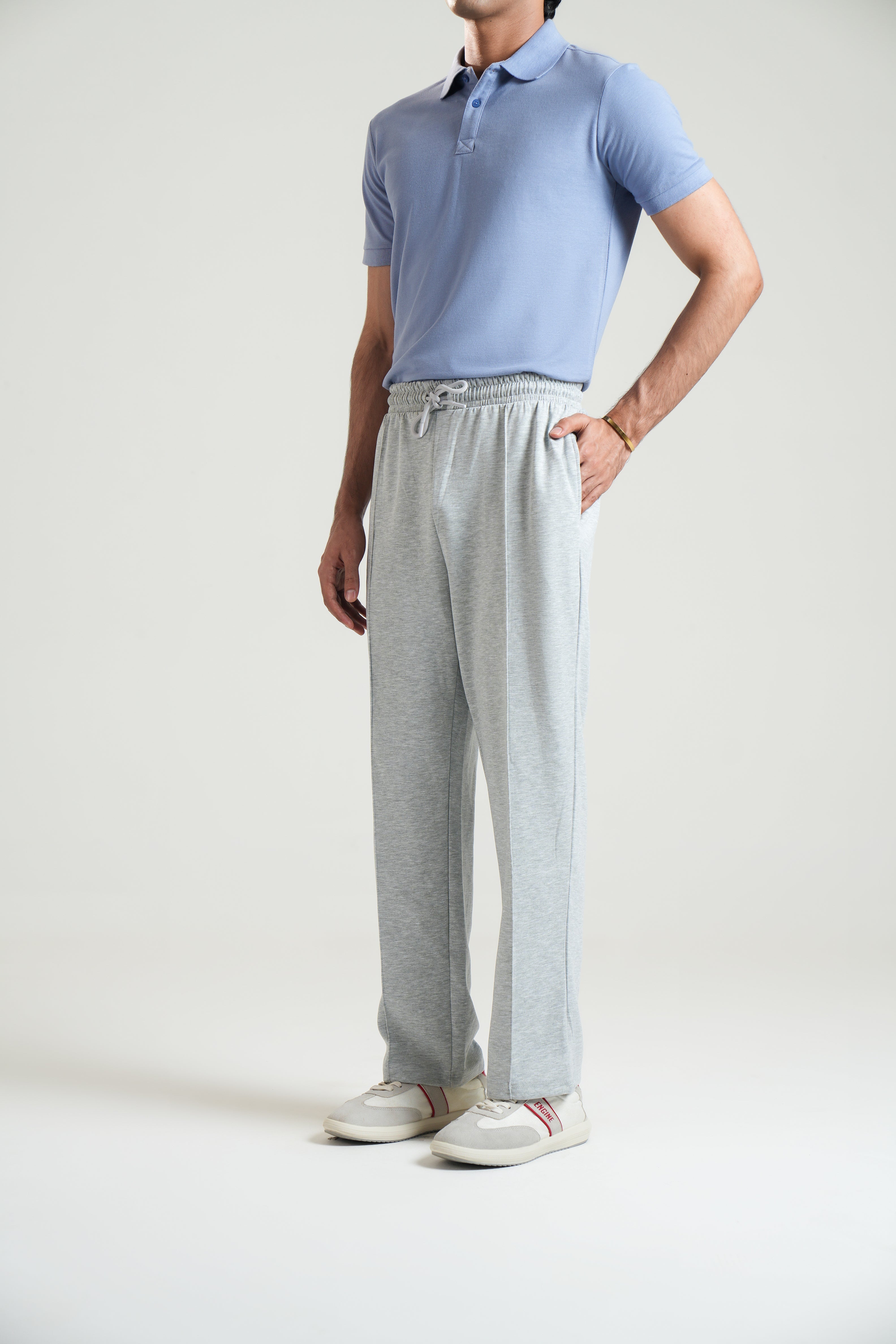 Men's Grey Straight-Fit French Terry Trousers